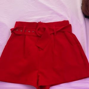 Red high wasted shorts